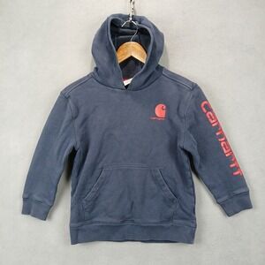 Carhartt Hoodie Kids S‎ (8-10) Blue Graphic Logo Cotton Fleece Lined Outerwear